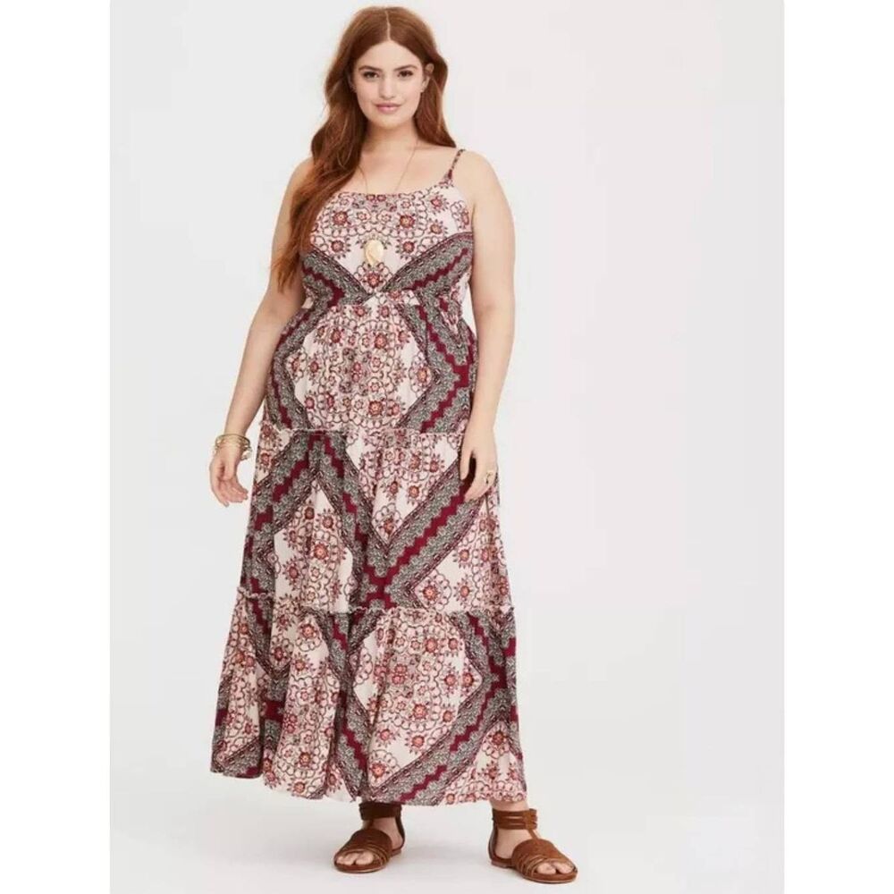 Torrid Maxi Tiered Challis Dress Size 1 (1X) Boho Gypsy Western Floral